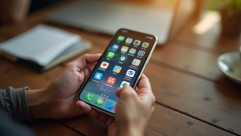 Soziale Medien auf Smartphone-Bildschirm, bunte Apps und Benachrichtigungen sichtbar