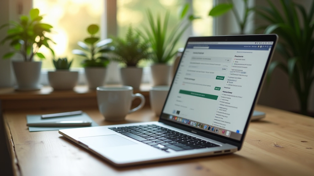 Laptop auf Schreibtisch mit mehreren Browser-Tabs für Freelance-Plattformen, Arbeitszimmer mit Tageslicht, scharfer Fokus
